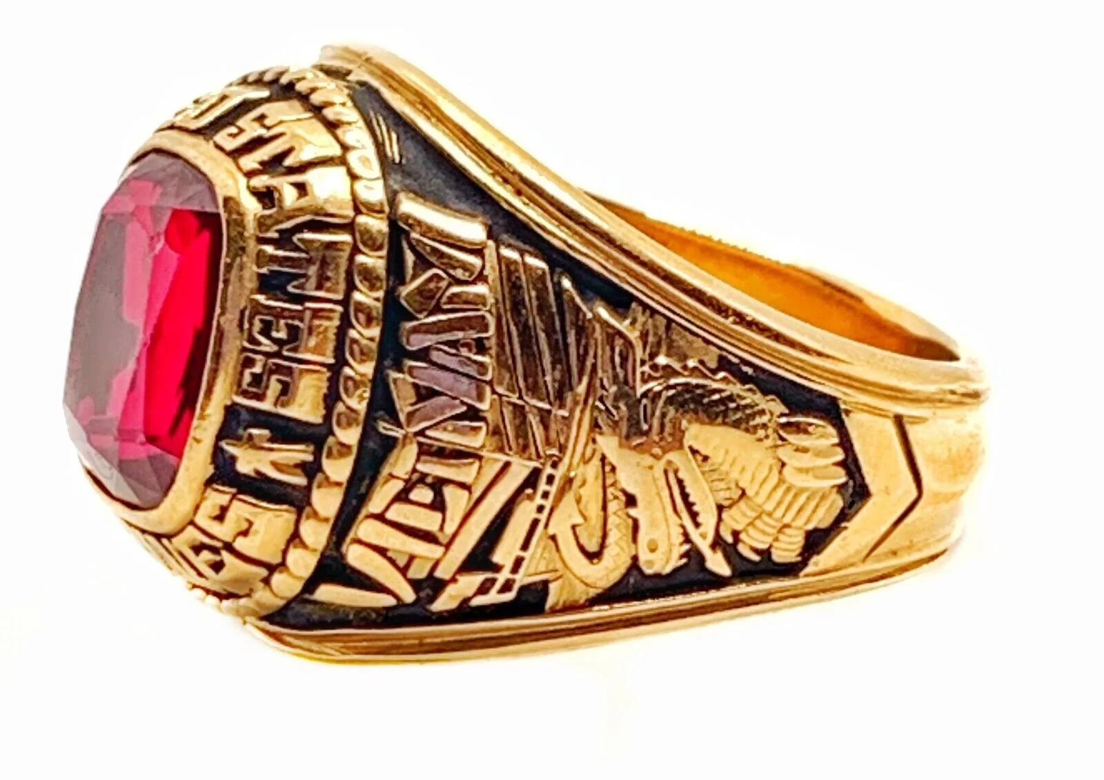 US Marine Vietnam 14K with Red Stone Ring DeWitt s Diamond
